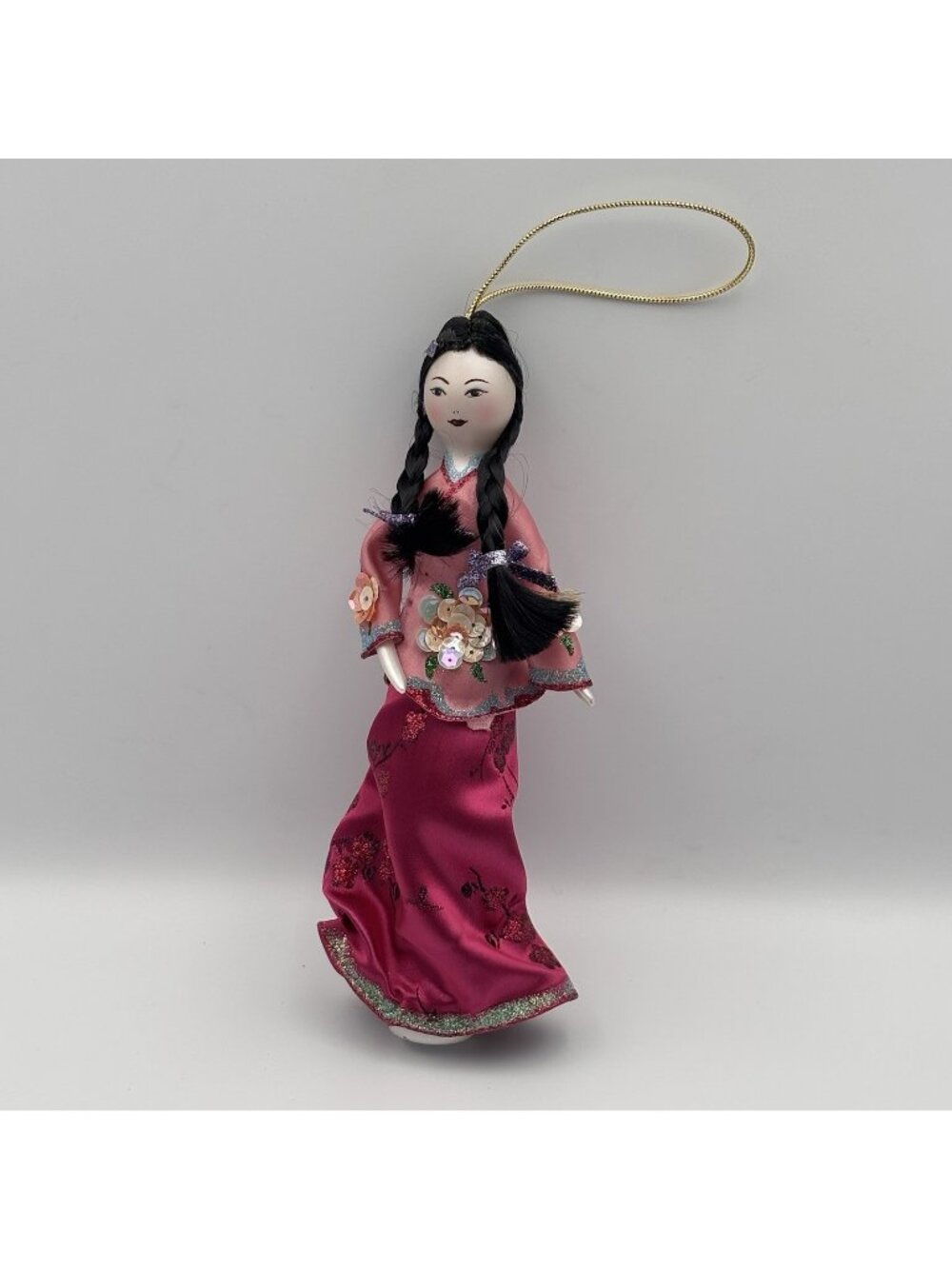 Ladies Of Elegance Glass Christmas Ornament Asian Girl Geisha Sequins Violet 8”